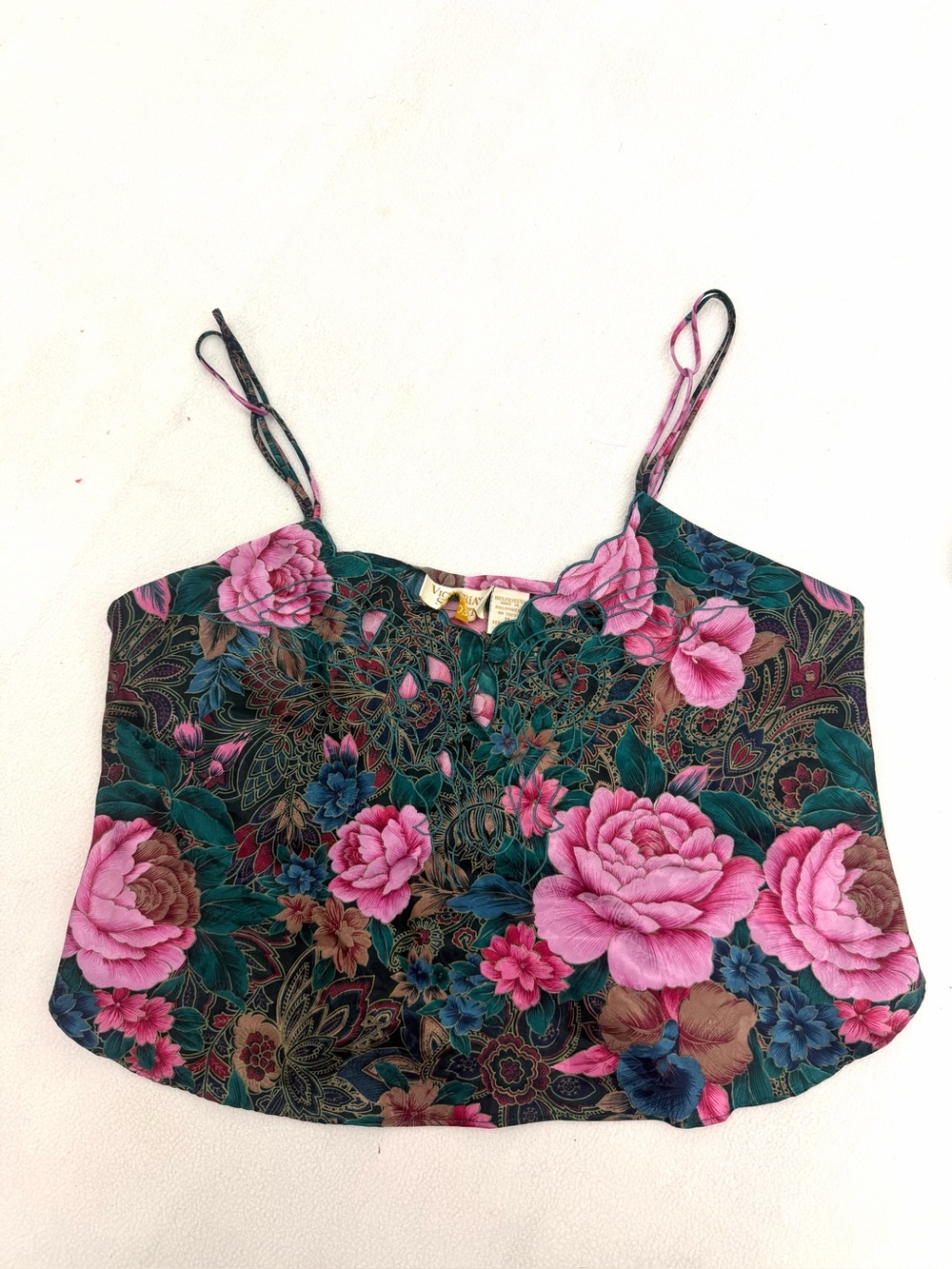 Vintage 90s Victoria’s Secret Floral Paisley Cami Cutwork Lattice Hem M
